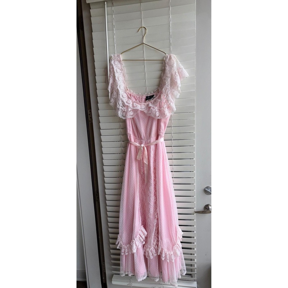 Steppin Out Los Angeles Vintage Pink Lace Maxi FLAWS Prairie Dress Cottagecore